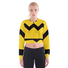 Chevron Wave Yellow Black Line Women s Cropped Sweatshirt by Mariart