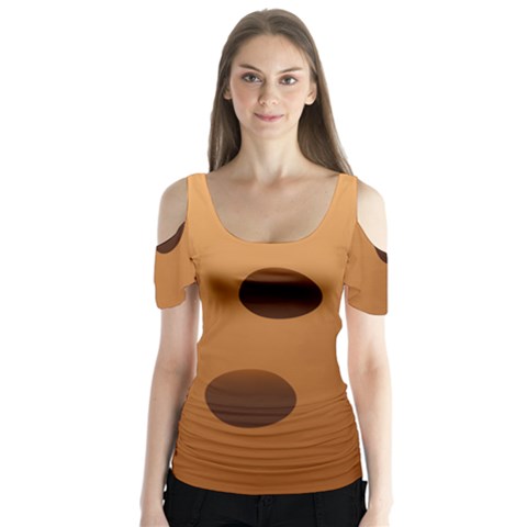 Cookie Chocolate Biscuit Brown Butterfly Sleeve Cutout Tee  by Mariart