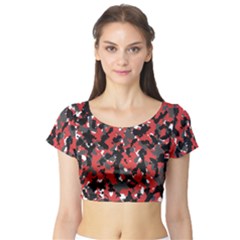 Bloodshot Camo Red Urban Initial Camouflage Short Sleeve Crop Top (tight Fit) by Mariart