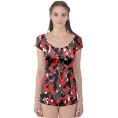 Bloodshot Camo Red Urban Initial Camouflage Boyleg Leotard 