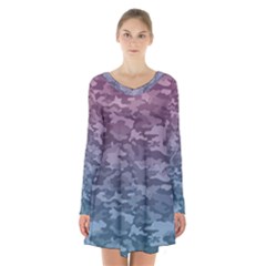 Celebration Purple Pink Grey Long Sleeve Velvet V-neck Dress