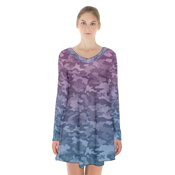 Celebration Purple Pink Grey Long Sleeve Velvet V-neck Dress