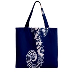 Coral Life Sea Water Blue Fish Star Zipper Grocery Tote Bag by Mariart