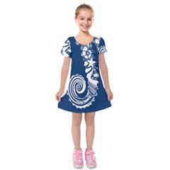 Coral Life Sea Water Blue Fish Star Kids  Short Sleeve Velvet Dress by Mariart