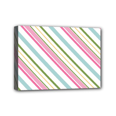 Diagonal Stripes Color Rainbow Pink Green Red Blue Mini Canvas 7  X 5  by Mariart