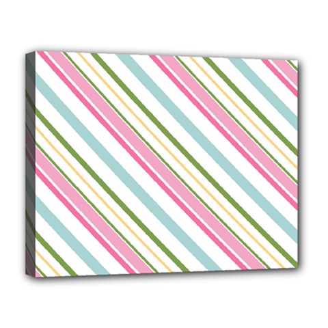 Diagonal Stripes Color Rainbow Pink Green Red Blue Canvas 14  X 11  by Mariart