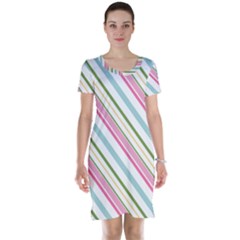 Diagonal Stripes Color Rainbow Pink Green Red Blue Short Sleeve Nightdress by Mariart