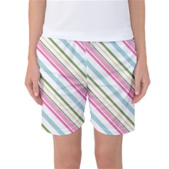 Diagonal Stripes Color Rainbow Pink Green Red Blue Women s Basketball Shorts by Mariart