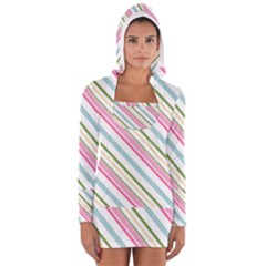 Diagonal Stripes Color Rainbow Pink Green Red Blue Women s Long Sleeve Hooded T-shirt by Mariart