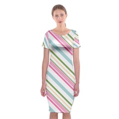 Diagonal Stripes Color Rainbow Pink Green Red Blue Classic Short Sleeve Midi Dress by Mariart