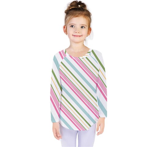 Diagonal Stripes Color Rainbow Pink Green Red Blue Kids  Long Sleeve Tee by Mariart