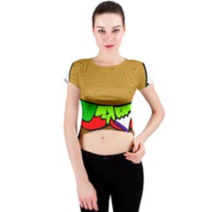 Fast Food Lunch Dinner Hamburger Cheese Vegetables Bread Crew Neck Crop Top by Mariart