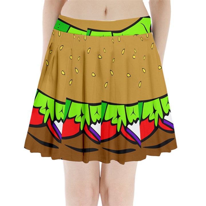 Fast Food Lunch Dinner Hamburger Cheese Vegetables Bread Pleated Mini Skirt