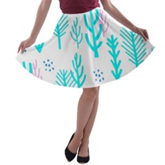 Forest Drop Blue Pink Polka Circle A-line Skater Skirt by Mariart