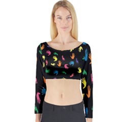 Hand And Footprints Long Sleeve Crop Top by Mariart