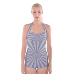 Grey Starburst Line Light Boyleg Halter Swimsuit  by Mariart