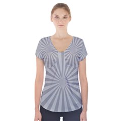 Grey Starburst Line Light Short Sleeve Front Detail Top by Mariart