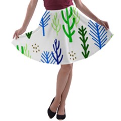 Forest Green Drop Blue Brown Polka Circle A-line Skater Skirt by Mariart