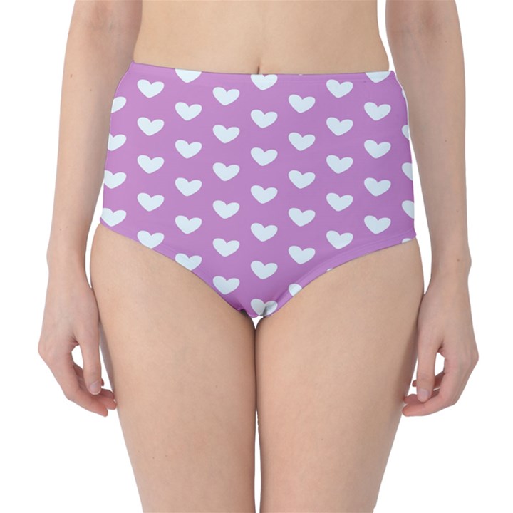 Heart Love Valentine White Purple Card High-Waist Bikini Bottoms