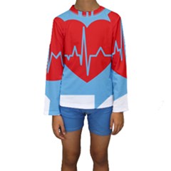 Heartbeat Health Heart Sign Red Blue Kids  Long Sleeve Swimwear