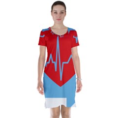 Heartbeat Health Heart Sign Red Blue Short Sleeve Nightdress by Mariart