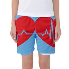 Heartbeat Health Heart Sign Red Blue Women s Basketball Shorts by Mariart