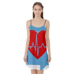 Heartbeat Health Heart Sign Red Blue Satin Night Slip by Mariart