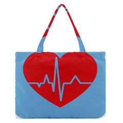 Heartbeat Health Heart Sign Red Blue Medium Zipper Tote Bag by Mariart