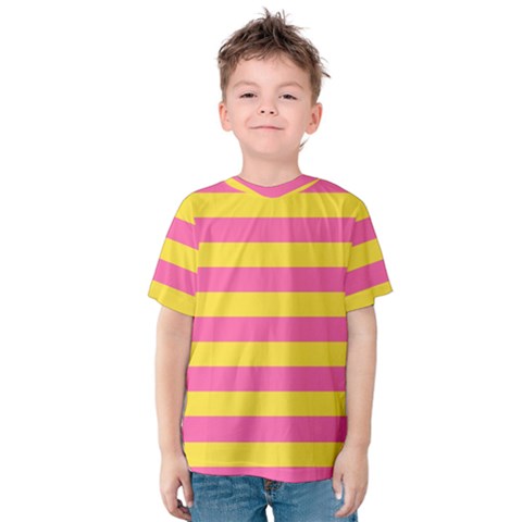 Horizontal Pink Yellow Line Kids  Cotton Tee by Mariart