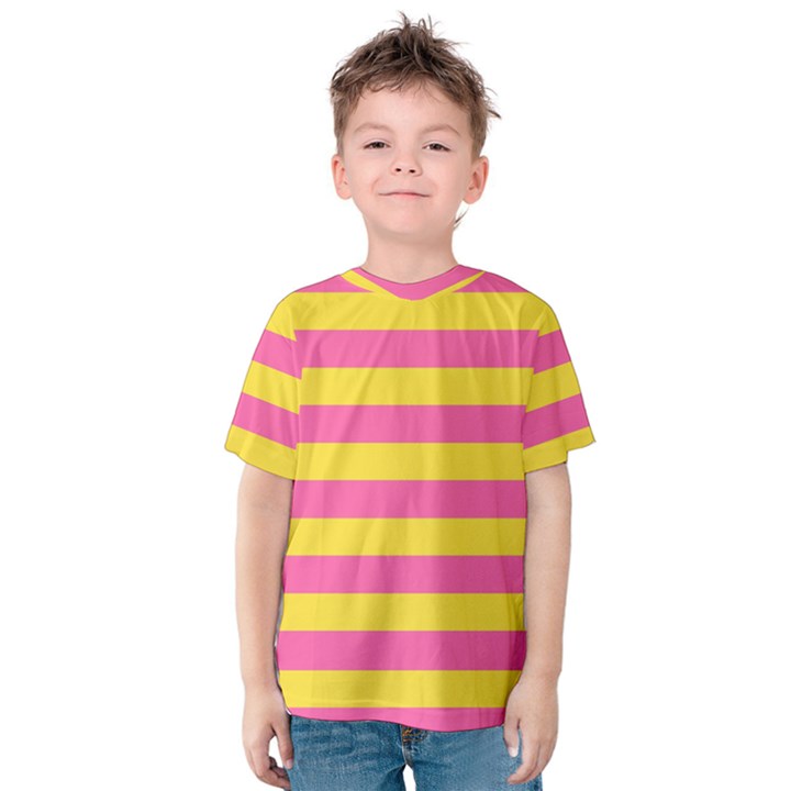 Horizontal Pink Yellow Line Kids  Cotton Tee