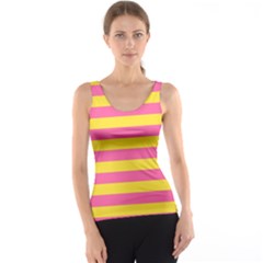 Horizontal Pink Yellow Line Tank Top by Mariart