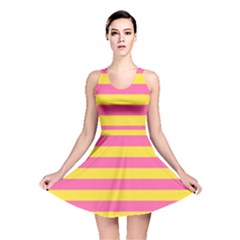 Horizontal Pink Yellow Line Reversible Skater Dress by Mariart