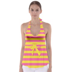 Horizontal Pink Yellow Line Babydoll Tankini Top