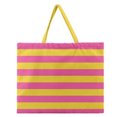 Horizontal Pink Yellow Line Zipper Large Tote Bag by Mariart