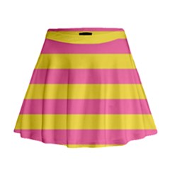 Horizontal Pink Yellow Line Mini Flare Skirt by Mariart