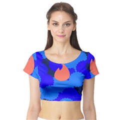 Image Orange Blue Sign Black Spot Polka Short Sleeve Crop Top (tight Fit) by Mariart