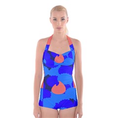 Image Orange Blue Sign Black Spot Polka Boyleg Halter Swimsuit  by Mariart