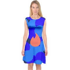 Image Orange Blue Sign Black Spot Polka Capsleeve Midi Dress by Mariart