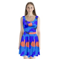 Image Orange Blue Sign Black Spot Polka Split Back Mini Dress 