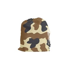 Initial Camouflage Camo Netting Brown Black Drawstring Pouches (small)  by Mariart