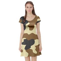 Initial Camouflage Camo Netting Brown Black Short Sleeve Skater Dress by Mariart