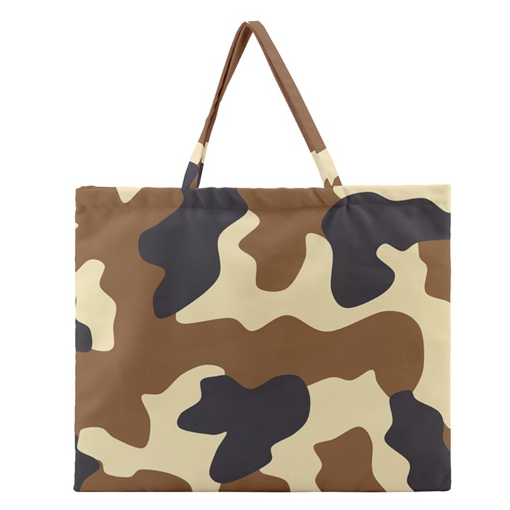 Initial Camouflage Camo Netting Brown Black Zipper Large Tote Bag