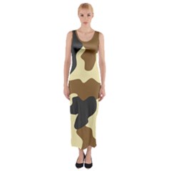 Initial Camouflage Camo Netting Brown Black Fitted Maxi Dress by Mariart