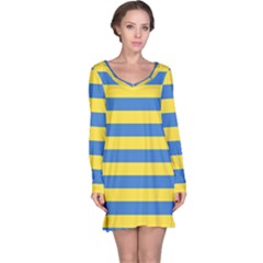 Horizontal Blue Yellow Line Long Sleeve Nightdress by Mariart