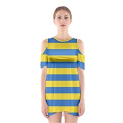 Horizontal Blue Yellow Line Shoulder Cutout One Piece by Mariart