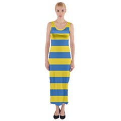 Horizontal Blue Yellow Line Fitted Maxi Dress by Mariart