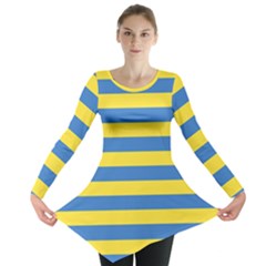 Horizontal Blue Yellow Line Long Sleeve Tunic  by Mariart