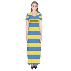 Horizontal Blue Yellow Line Short Sleeve Maxi Dress by Mariart