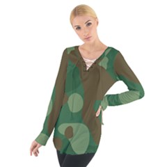 Initial Camouflage Como Green Brown Women s Tie Up Tee by Mariart