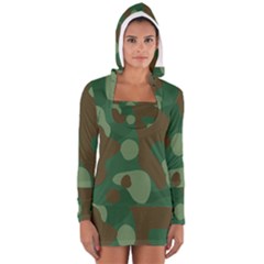 Initial Camouflage Como Green Brown Women s Long Sleeve Hooded T-shirt by Mariart